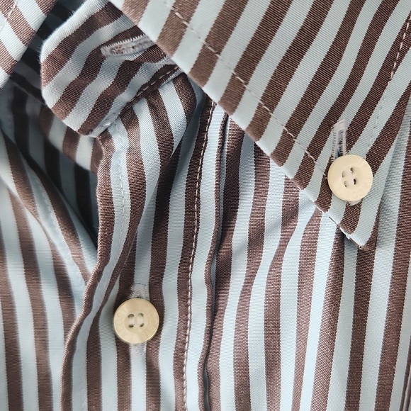 LACOSTE Vertical Stripe Blue Brown Mens Button Down Long Sleeve Shirt Sz 44 - Picture 3 of 6